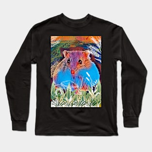 Cute whimsical hammie hamster sitting in wheat field Long Sleeve T-Shirt